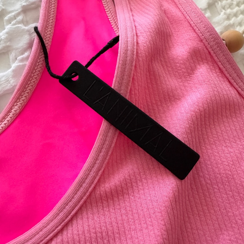 L'Animal Panthere Rose neon pink belted high cut high waist one piece swimsuit - Picture 11 of 15